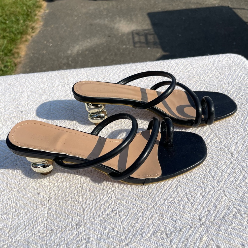 Strappy Kitten Heel Sandals with Gold Bubble Heel